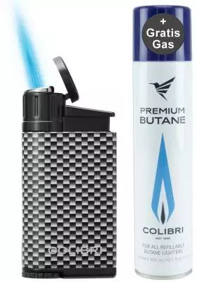 Produktbild: Colibri Evo silber Carbon Design Feuerzeug mit Gas