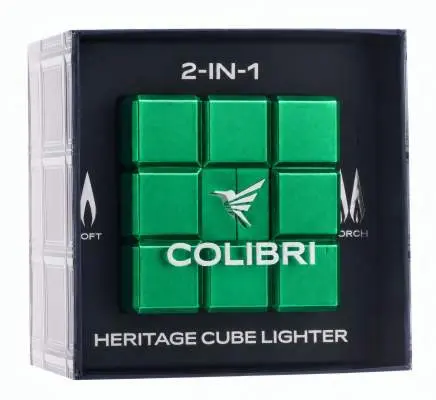 Produktbild: Colibri Heritage Cube grün Tischfeuerzeug Verpackung