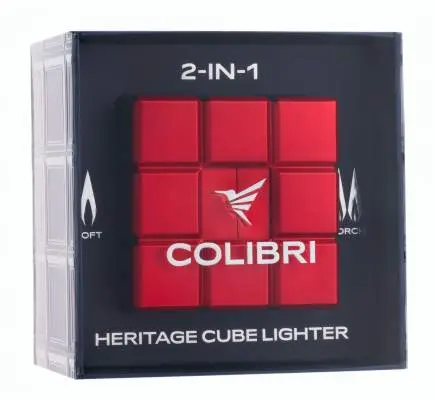 Produktbild: Colibri Heritage Cube rot Tischfeuerzeug Verpackung