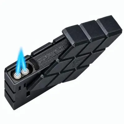 Produktbild: Colibri Heritage Pocket Schwarz geöffnet mit 2 Jet-Flammen