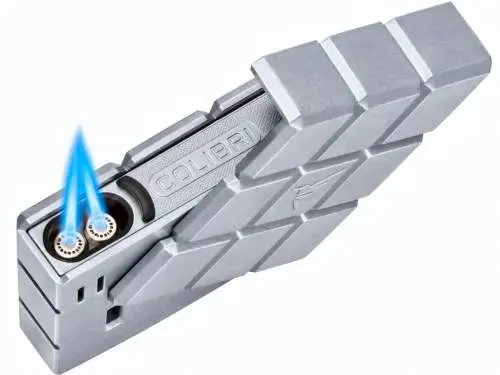 Produktbild: Colibri Heritage Pocket Silber geöffnet mit 2 Jet-Flammen