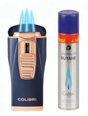 Produktbild: Colibri Monaco II Marine-Blau Rosegold mit 3-fach Jet-Flamme