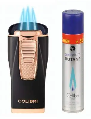 Produktbild: Colibri Monaco II Schwarz Rosegold mit 3-fach Jet-Flamme