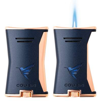 Produktbild: Colibri Slim marine blau - gold mit 1-fach Jet-Flamme an-aus