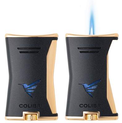 Produktbild: Colibri Slim schwarz-gold mit 1-fach Jet-Flamme an-aus