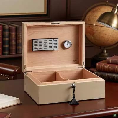Produktbild: Humidor Caseti Paris beige in einer Bibliothek
