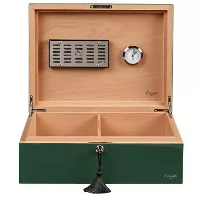 Produktbild: Humidor Caseti Paris grün vorne offen