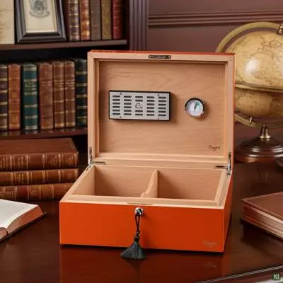 Produktbild: Humidor Caseti Paris orange in einer Bibliothek