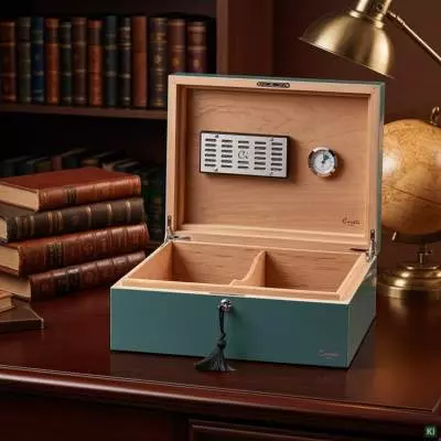 Produktbild: Humidor Caseti Paris light petrol in einer Bibliothek