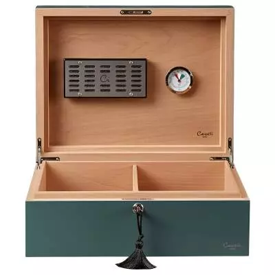 Produktbild: Humidor Caseti Paris light petrol vorne offen