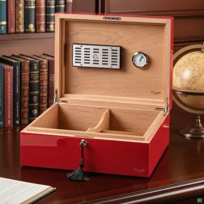 Produktbild: Humidor Caseti Paris rot in einer Bibliothek