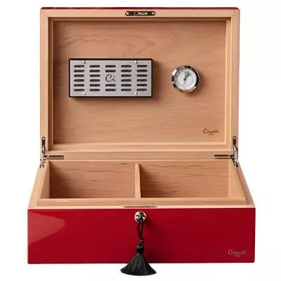 Produktbild: Humidor Caseti Paris rot vorne offen