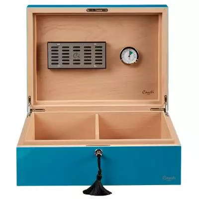 Produktbild: Humidor Caseti Paris türkis vorne offen