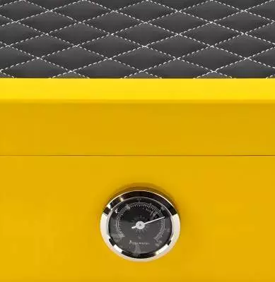 Produktbild: Humidor gelb Pianolack mit Leder schwarz Deteil Hygrometer