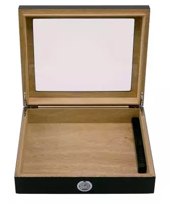 Produktbild: Humidor schwarz matt mit Glasdeckel offen