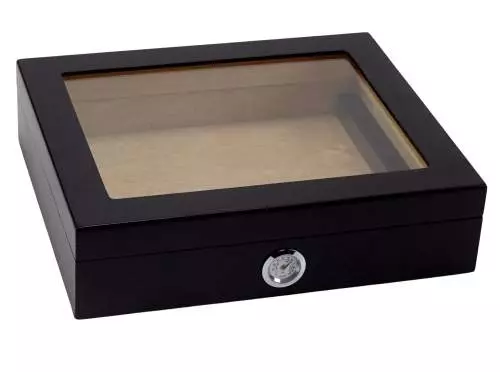 Produktbild: Humidor schwarz matt mit Glasdeckel seitlich