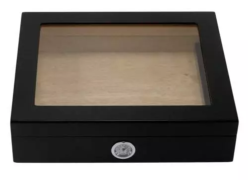 Produktbild: Humidor schwarz matt mit Glasdeckel vorne