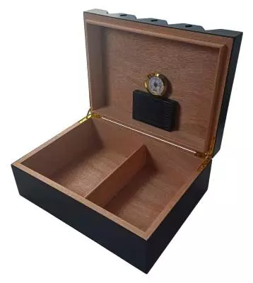 Produktbild: Humidor schwarz matt - Gold seitlich offen