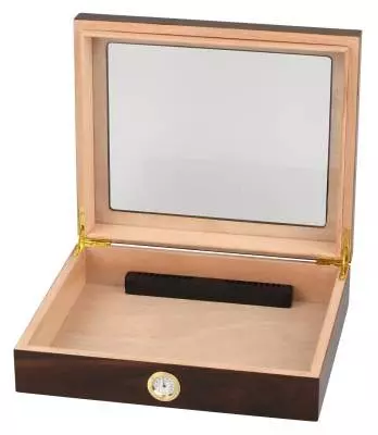Produktbild: Humidor Walnuss-Finish Glasdeckel offen