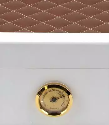 Produktbild: Humidor weiss Pianolack mit Leder braun Deteil Hygrometer