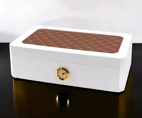 Produktbild: Humidor weiss Pianolack mit Leder braun Szene