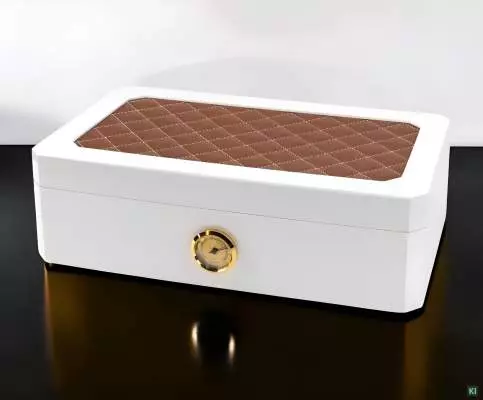 Produktbild: Humidor weiss Pianolack mit Leder braun Szene