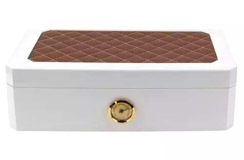 Produktbild: Humidor weiss Pianolack mit Leder braun vorne