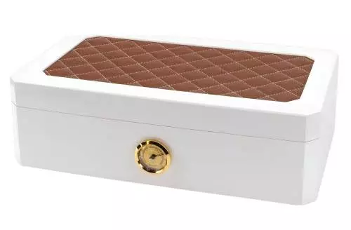 Produktbild: Humidor weiss Pianolack mit Leder braun