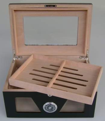 Produktbild: Angelo Humidor  3 Sichtfenster schwarz