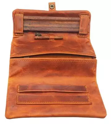 Produktbild: Kavatza Tabba Deluxe P 03RO Leder braun Joint Tabaktasche Drehertasche Tabakbeutel