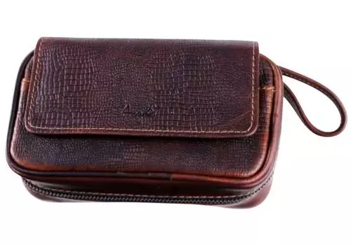 Produktbild: Angelo Pfeifentasche Rindsleder braun in Schlangenoptik vorne