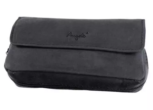 Produktbild: Angelo Pfeifentasche Ziegen-Veloursleder schwarz 2 Pfeifen vorne