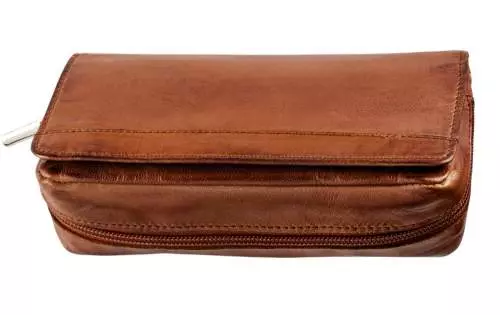 Produktbild: Angelo Pfeifentasche Ziegen-Leder braun 2 Pfeifen vorne