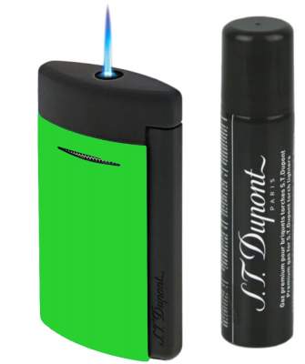 S.T. Dupont Feuerzeug MiniJet 3 Fluo grün schwarz matt + Gas