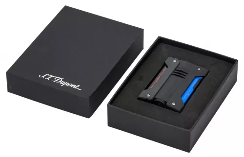 Produktbild: S.T. Dupont Feuerzeug Defi Extreme Fluo blau schwarz Verpackung