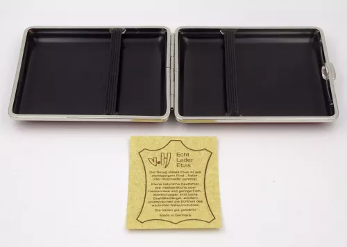 Produktbild: Zigarettenetui vom Hofe Leder braun Nickelrahmen18er offen