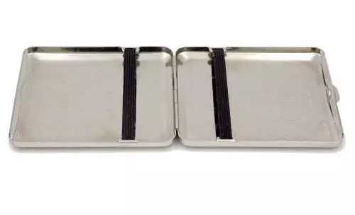 Produktbild: Zigarettenetui vom Hofe Metall Nickel matt mit Rand 26er offen