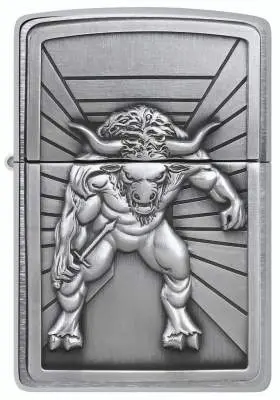 Produktbild: Zippo 2008234 Minotaur Brushed Chrome mit Minotaur-Emblem Frontansicht