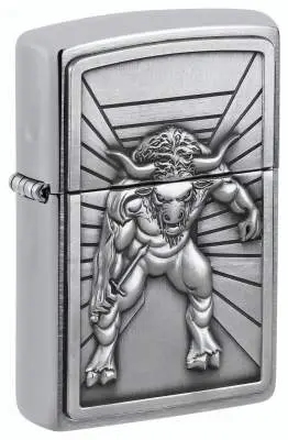 Produktbild: Zippo 2008234 Minotaur Brushed Chrome mit aufgesetztem Minotaur-Emblem