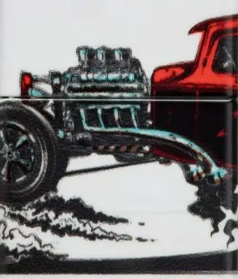 Produktbild: Zippo 60006754 Hot Rod White Matte mit rotem US-Car und offenem Motor Motiv vorne
