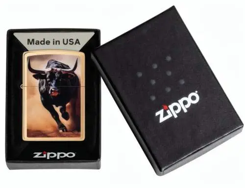 Produktbild: Zippo 60007820 Bull Stierlauf Brushed Brass Color Image Verpackung