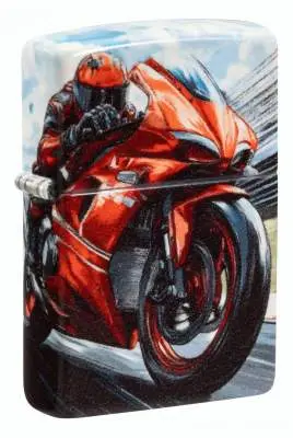 Produktbild: Zippo 60007823 Motorcycle Superbike 540° Color mit rotem Rennmotorrad und Fahrer in Kurvenlage
