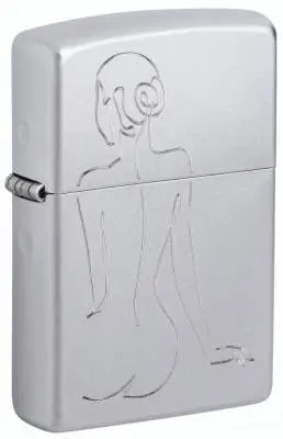 Produktbild: Zippo 60007828 Lady Satin Chrome mit gravierter Frauensilhouette als minimalistische Strichzeichnung