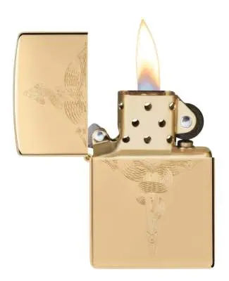 Produktbild: Zippo 60007831 High Polish Brass Serpent offen mit Flamme