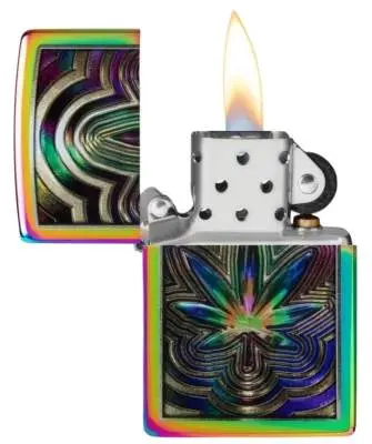 Produktbild: Zippo 60007845 Metallic Leaf Multi Color Spectrum offen mit Flamme