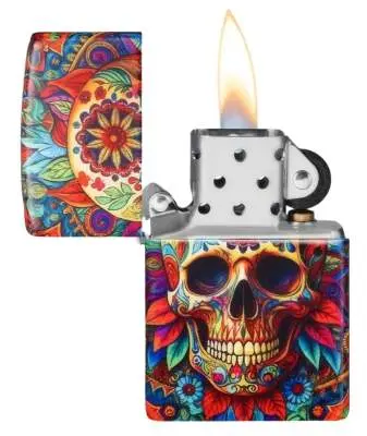 Produktbild: Zippo 60007846 Colorful Skull 540 Color offen mit Flamme
