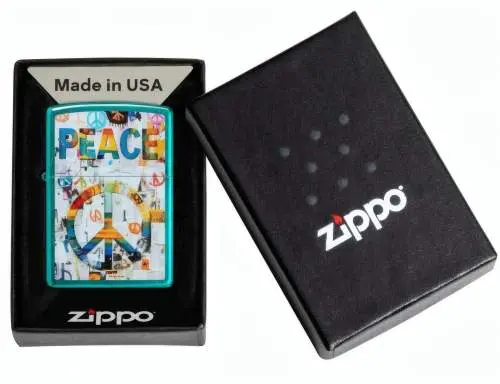 Produktbild: Zippo 60007847 Peace Friedenscollage Candy Teal Color Image Verpackung