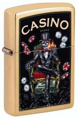 Produktbild: Zippo 60007862 Casino Games High Polish Brass mit Skull, Spielchips und Würfeln
