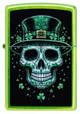 Produktbild: Zippo 60007864 Irish Skull Lurid mit grünem Totenkopf Frontansicht