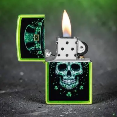 Produktbild: Zippo 60007864 Irish Skull Lurid mit grünem Totenkopf Szene